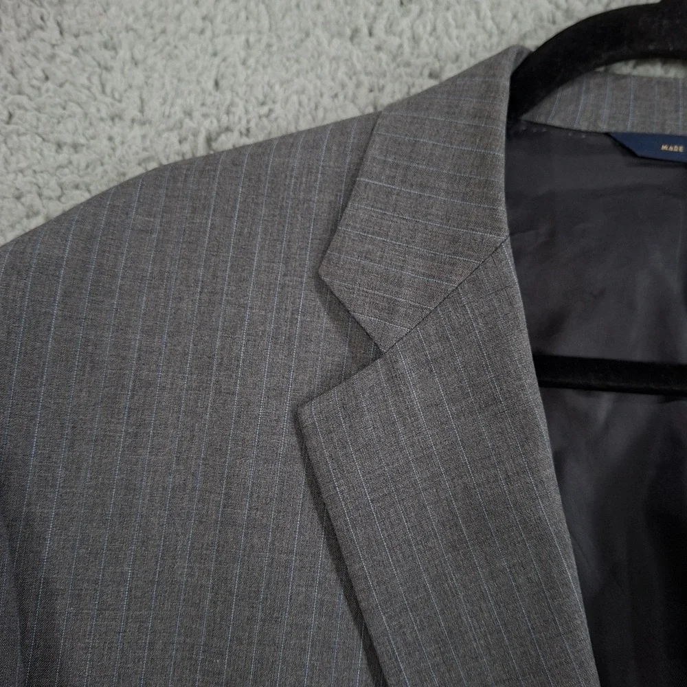 Brooks Bros Madison BrooksCool 46R Blazer Gray w/ Blue Stripe Full Canvas Jacket